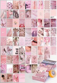 Pembe Preppy 72 Adet Duvar Poster - Kolaj Seti Oda Dekoru
