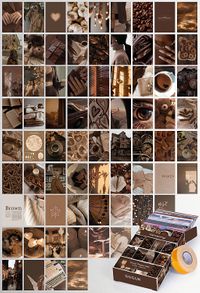 Kahverengi Temalı 72 Adet Duvar Poster - Kolaj Seti Oda Dekoru