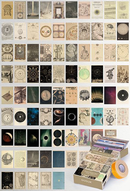 Vintage Astronomy Temalı 81 Adet Duvar Poster - Kolaj Seti Oda Dekoru