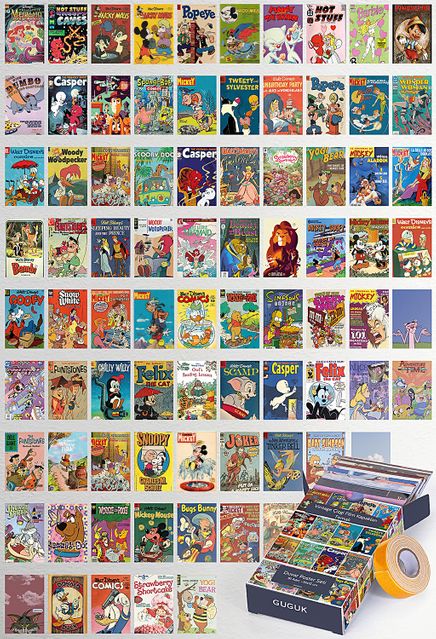 Vintage Çizgi Film Kapakları Temalı 81 Adet Duvar Poster - Kolaj Seti Oda Dekoru