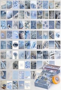 Mavi Temalı 81 Adet Duvar Poster - Kolaj Seti Oda Dekoru (Paspartulu)