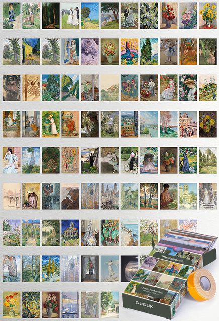 Impresyonist Temalı 90 Adet Duvar Poster - Kolaj Seti Oda Dekoru (Paspartulu)