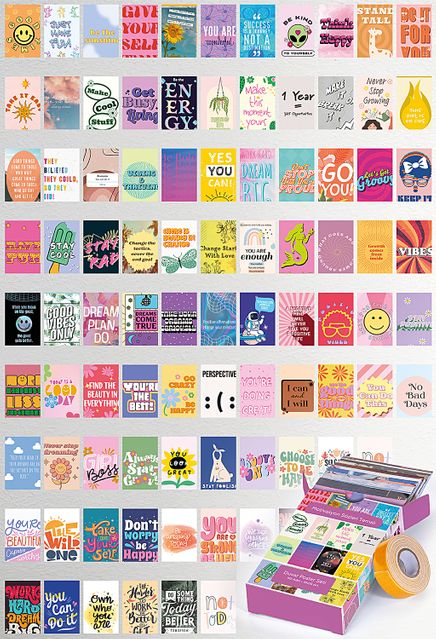 Motivasyon Sözleri Temalı 90 Adet Duvar Poster - Kolaj Seti Oda Dekoru