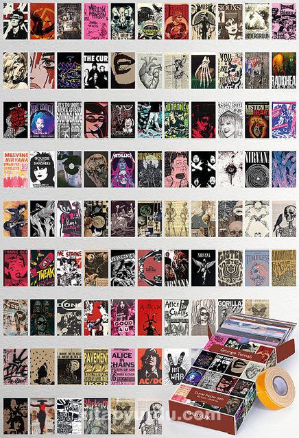 Grunge Temalı 90 Adet Duvar Poster - Kolaj Seti Oda Dekoru (GGK-K004)