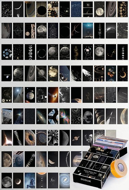 Uzay Temalı 90 Adet Duvar Poster - Kolaj Seti, Oda Dekoru (Paspartulu)