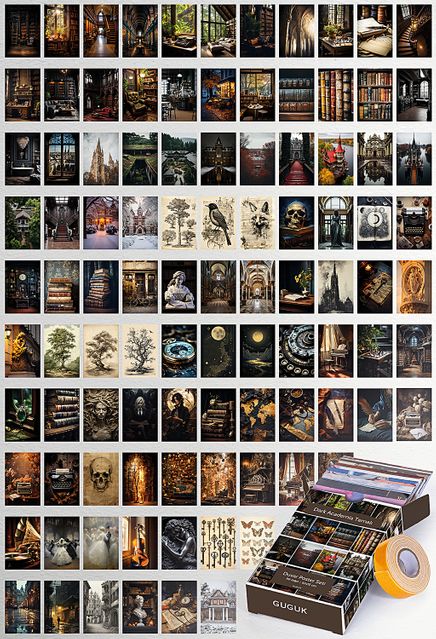 Dark Academia Temalı 99 Adet Duvar Poster - Kolaj Seti Oda Dekoru (Paspartulu)