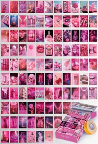 Neon Pembe Temalı 99 Adet Duvar Poster - Kolaj Seti Oda Dekoru (Paspartulu)