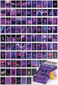 Neon Mor Temalı 99 Adet Duvar Poster - Kolaj Seti Oda Dekoru (Paspartulu)