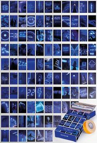 Neon Mavi Temalı 99 Adet Duvar Poster - Kolaj Seti Oda Dekoru (Paspartulu)