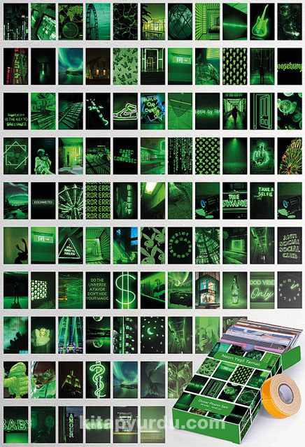 Neon Yeşil Temalı 99 Adet Duvar Poster - Kolaj Seti Oda Dekoru (GGK-K043)