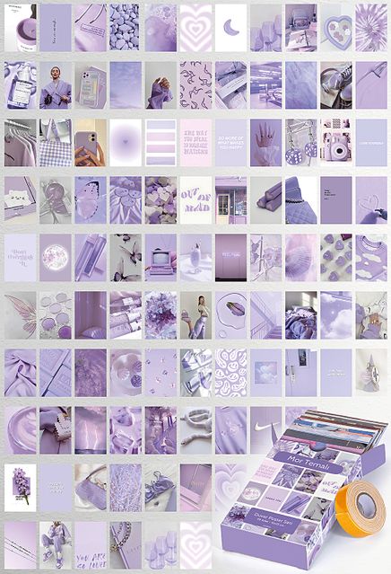 Mor Temalı 99 Adet Duvar Poster - Kolaj Seti Oda Dekoru