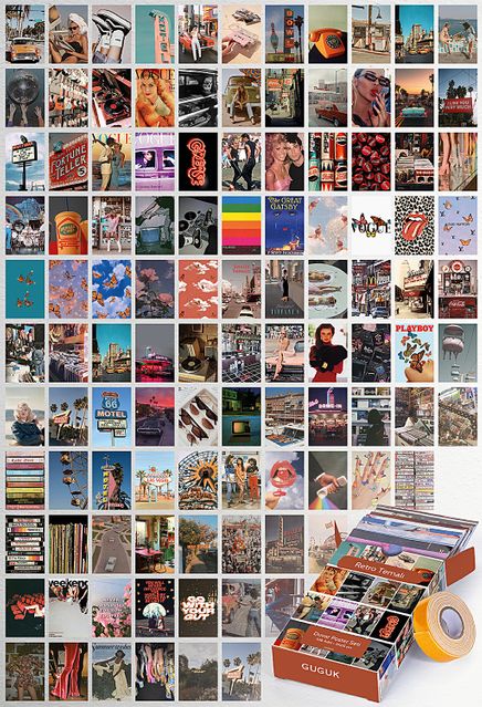 Retro Estetik Temalı 108 Adet Duvar Poster - Kolaj Seti Oda Dekoru