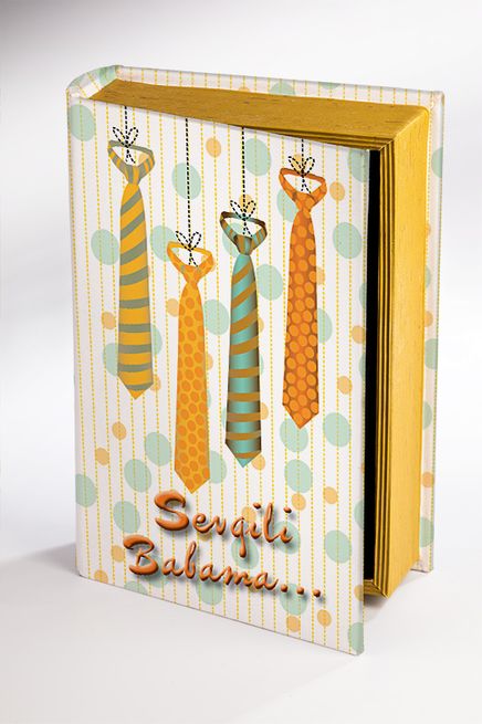 Kitap Şeklinde Ahşap Hediye Kutu - Sevgili Babama -Kravat