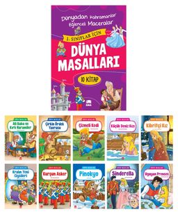 Dünya Masalları Seti 1. ve 2. Sınıflar İçin Eğik El Yazılı (10 Kitap Takım - Büyük Boy)