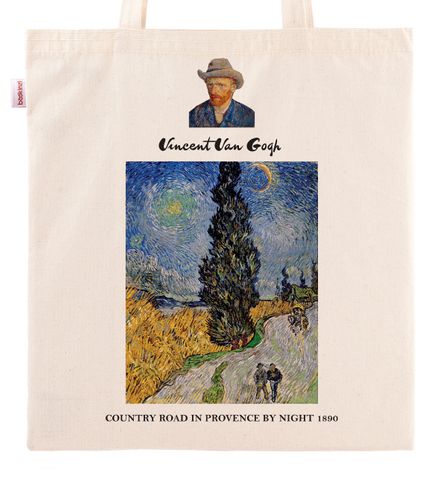 Askılı Bez Çanta - Ressamlar - Van Gogh - Country Road In Provence By Night 1890