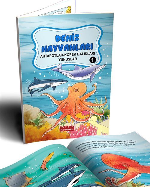Deniz Hayvanları 1  / Ahtapotlar-Köpek Balıkları-Yunuslar (Renkli Rasimli- 6+Yaş)