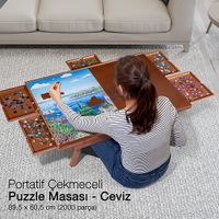 Portatif Kısa Ayaklı 6 Çekmeceli Puzzle Masası - Ceviz (PCPM01-MM)