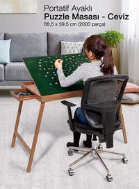 Portatif Uzun Ayaklı 2 Çekmeceli Puzzle Masası - Ceviz (PAPM01-MM)