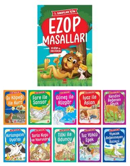 Ezop Masalları Seti 1 ve 2 Sınıflar için Düz Yazılı (10 Kitap Takım Küçük Boy)