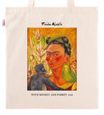 Askılı Bez Çanta - Ressamlar - Frida Kahlo - With Monkey And Parrot 1942
