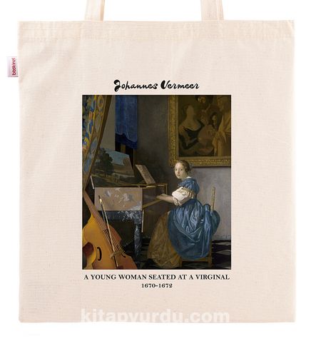 Askılı Bez Çanta - Ressamlar - Johannes Vermeer - A Young Woman Seated At A Virginal 1670-1672
