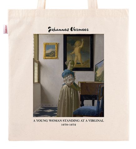Askılı Bez Çanta - Ressamlar - Johannes Vermeer - A Young Woman Standing At A Virginal 1670-1672