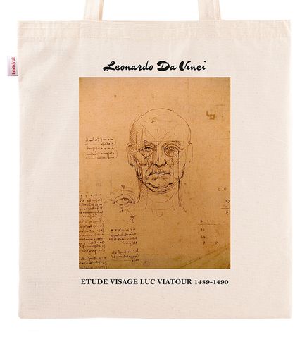 Askılı Bez Çanta - Ressamlar - Leonardo Da Vinci - Etude Visage Luc Viatour 1489-1490