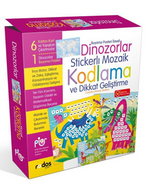 Dinozorlar Stickerlı Yapışkanlı Çıkartma Mozaik Kodlama ve Dikkat Geliştirme Oyun Seti