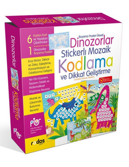 Dinozorlar Stickerlı Yapışkanlı Çıkartma Mozaik Kodlama ve Dikkat Geliştirme Oyun Seti