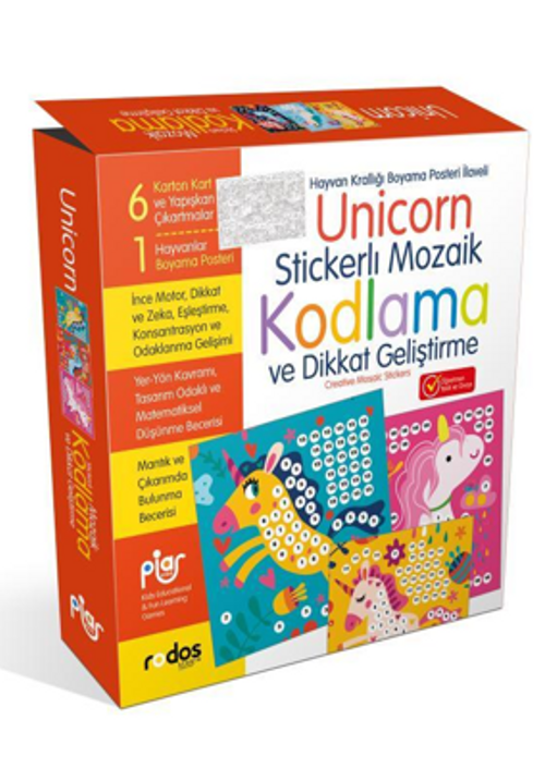 Unicorn Stickerlı Mozaik Kodlama ve Dikkat Geliştirme Oyun Seti 
