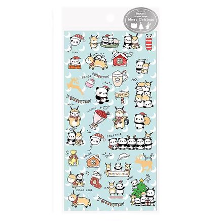 Tatlı Panda ve Yılbaşı Temalı Parıltılı Sticker Seti • Bullet Journal