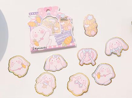 Sevimli Tavşan Temalı 24 Adet Sticker Seti • Bullet Journal