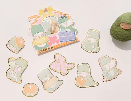 Sevimli Yeşil Ayıcık Temalı 24 Adet Sticker Seti • Bullet Journal