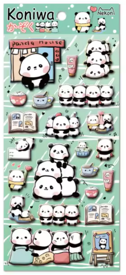Panda Temalı Kabartmalı Sticker Seti • Bullet Journal