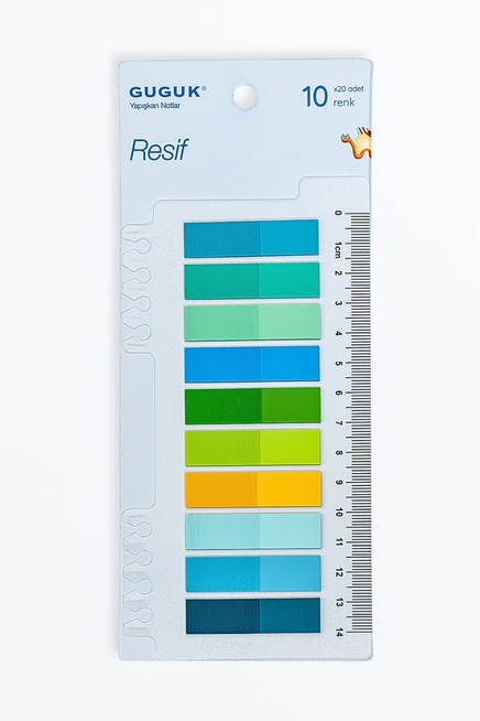 Resif 10 Renkli Cetvelli Şeffaf Pet Index • Index Sticker • Post-it • Sticky Note