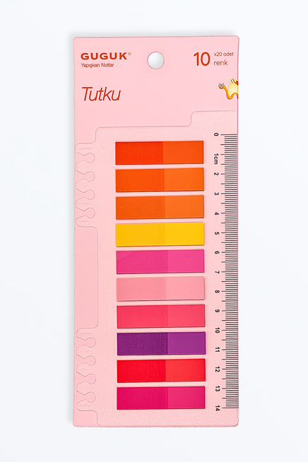Tutku 10 Renkli Cetvelli Şeffaf Pet Index • Index Sticker • Post-it • Sticky Note