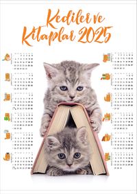 2025 Takvimli Poster - Kediler ve Kitaplar - Kitap Ev