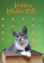 2025 Takvimli Poster - Kediler ve Kitaplar - Yeşil
