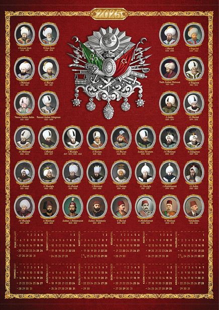 2025 Takvimli Poster - Osmanlı Padişahları