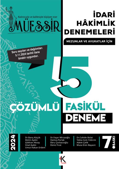 Müessir İdari Hakimlik Denemeleri 2024 Çözümlü 5 Deneme