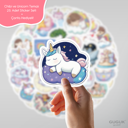 Chibi ve Unicorn Sticker Seti