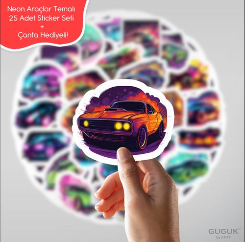 Neon Araçlar Sticker Seti