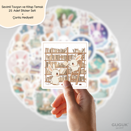 Sevimli Tavşan ve Kitap Sticker Seti