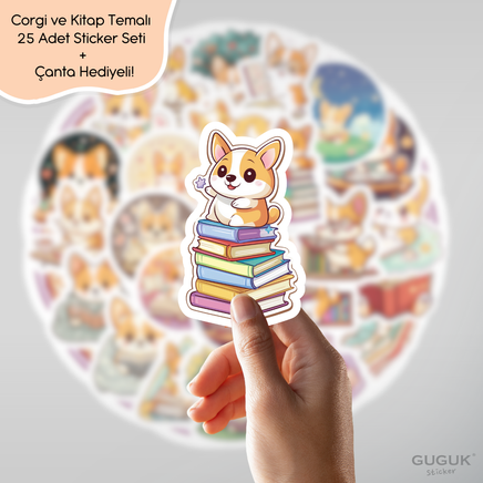 Corgi ve Kitap Sticker Seti 