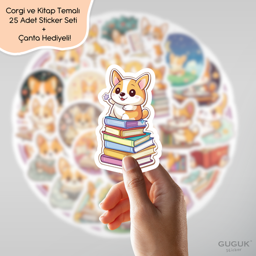 Corgi ve Kitap Sticker Seti