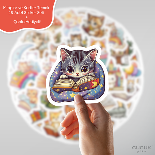 Kitaplar ve Kediler Sticker Seti