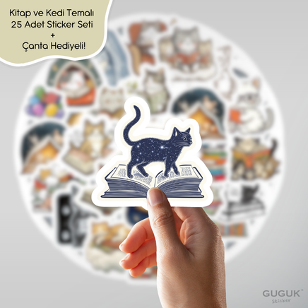 Kitap ve Kedi Sticker Seti 