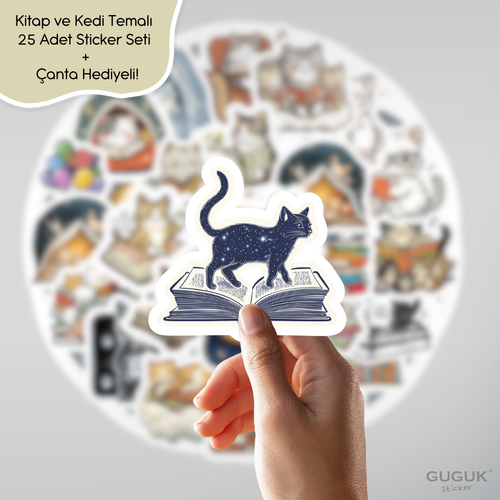 Kitap ve Kedi Sticker Seti