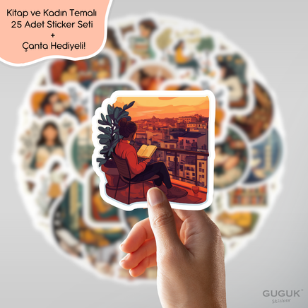 Kitap ve Kadın Sticker Seti