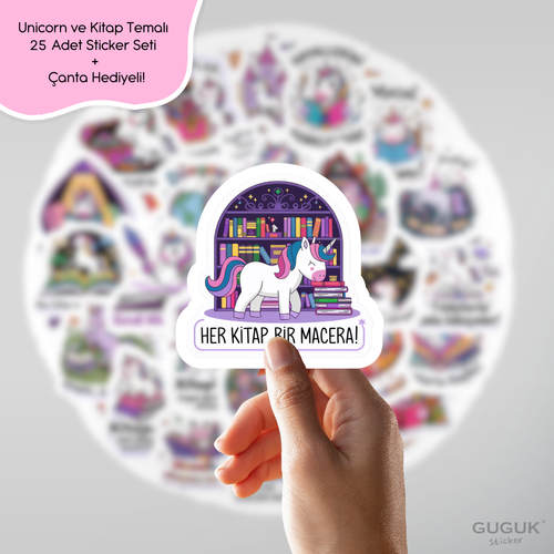 Unicorn ve Kitap Sticker Seti